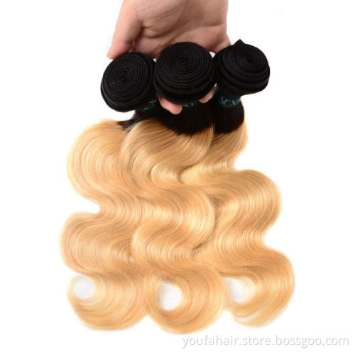 12A 100% Raw Brazilian Human Hair Ombre Color 1b/27 Bundles with HD Lace Frontal Closures Virgin Hair Body Wave Extension Vendor